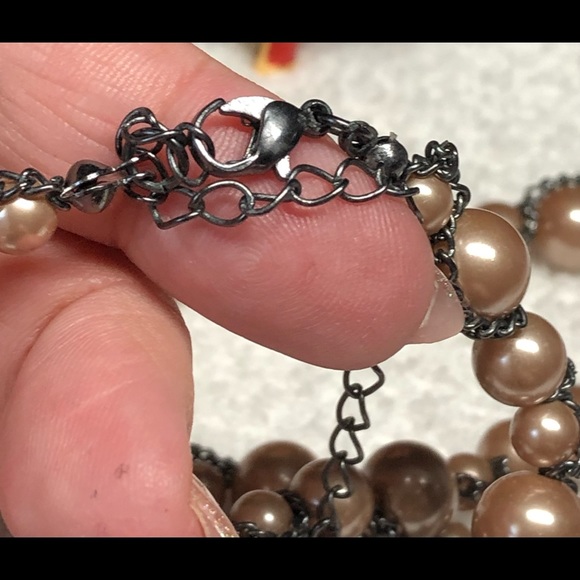 💕⭐️vintage coffee glass “pearls” with chain accents -xtra long - Picture 8 of 9